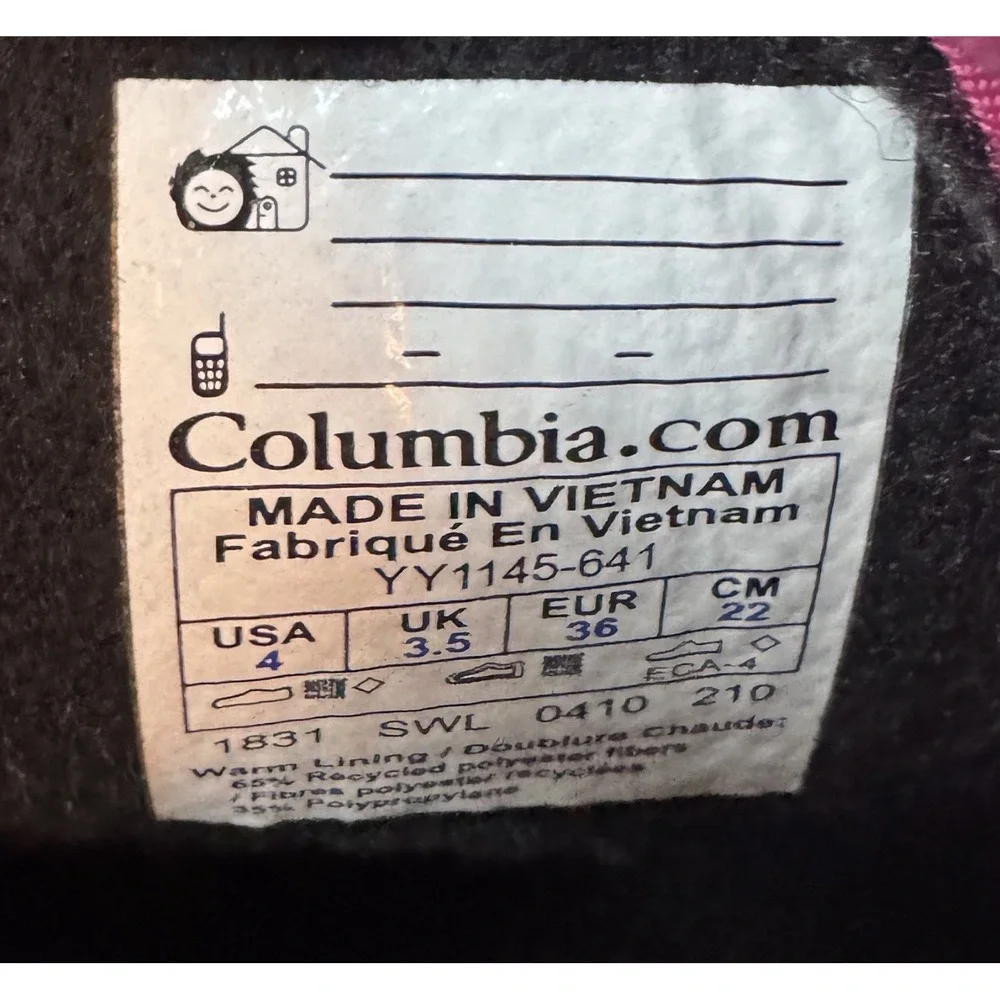 Columbia Pink Girls Snow Winter Boots Size 4‎ - Excellent Condition!
